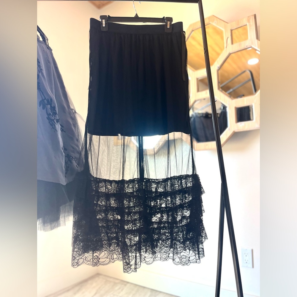 Elegant Black Lace Overlay Skirt